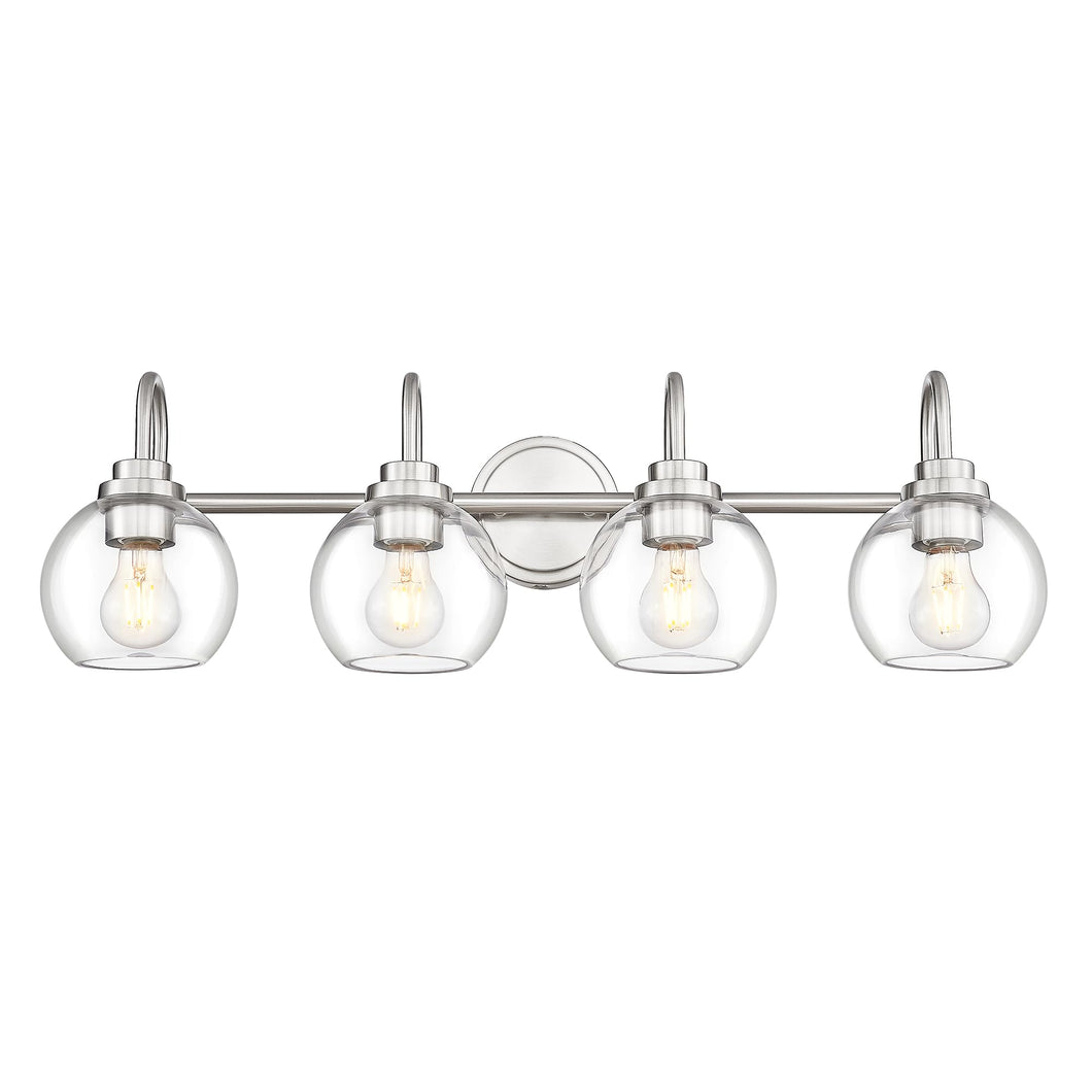 Audickic Bathroom Light Fixtures, 4-Light Brushed Nickel Vanity Lights Over Mirror With Globe Clear Glass, 30 Inch Modern Vanity