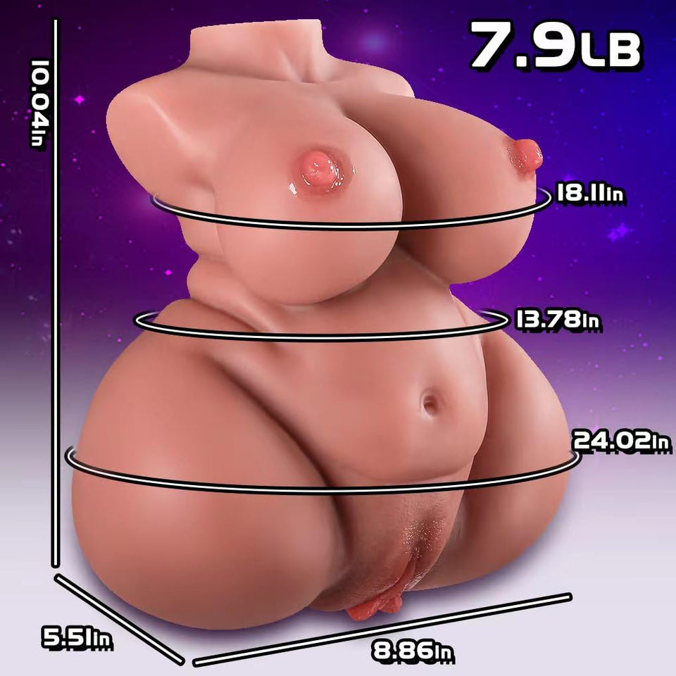 BBW Sex Doll with Big Fat Boobs and Ass, 7.9lB Brown Torso Love Doll Pocket Pussy with Built-in Spine, Male Masturbator with Rea