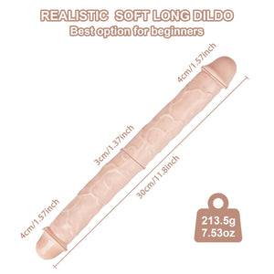 11.8 * 1.37 Inches Double Dildo Crystal Jelly Realistic Anal Long Dildo Penis Soft and Flexible with Veins and Glans Adult Sex T