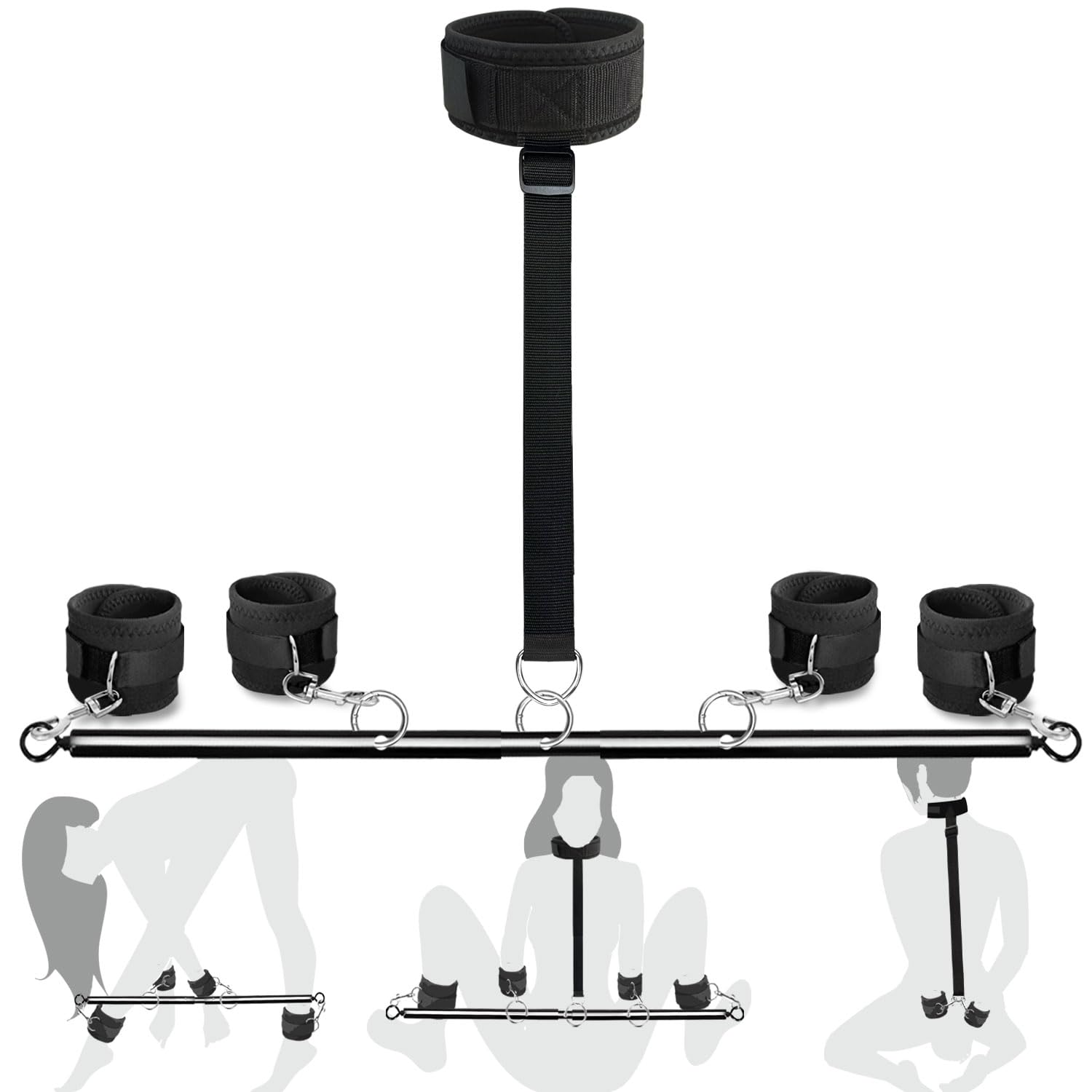 BDSM Toys Sex Restraints - Versatile Neck to Wrist BDSM Kit with Spreader Bar Couples Sex Toys, Adjustable Handcuffs Ankle Cuffs