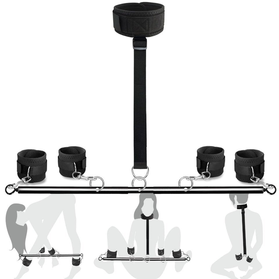 BDSM Toys Sex Restraints - Versatile Neck to Wrist BDSM Kit with Spreader Bar Couples Sex Toys, Adjustable Handcuffs Ankle Cuffs