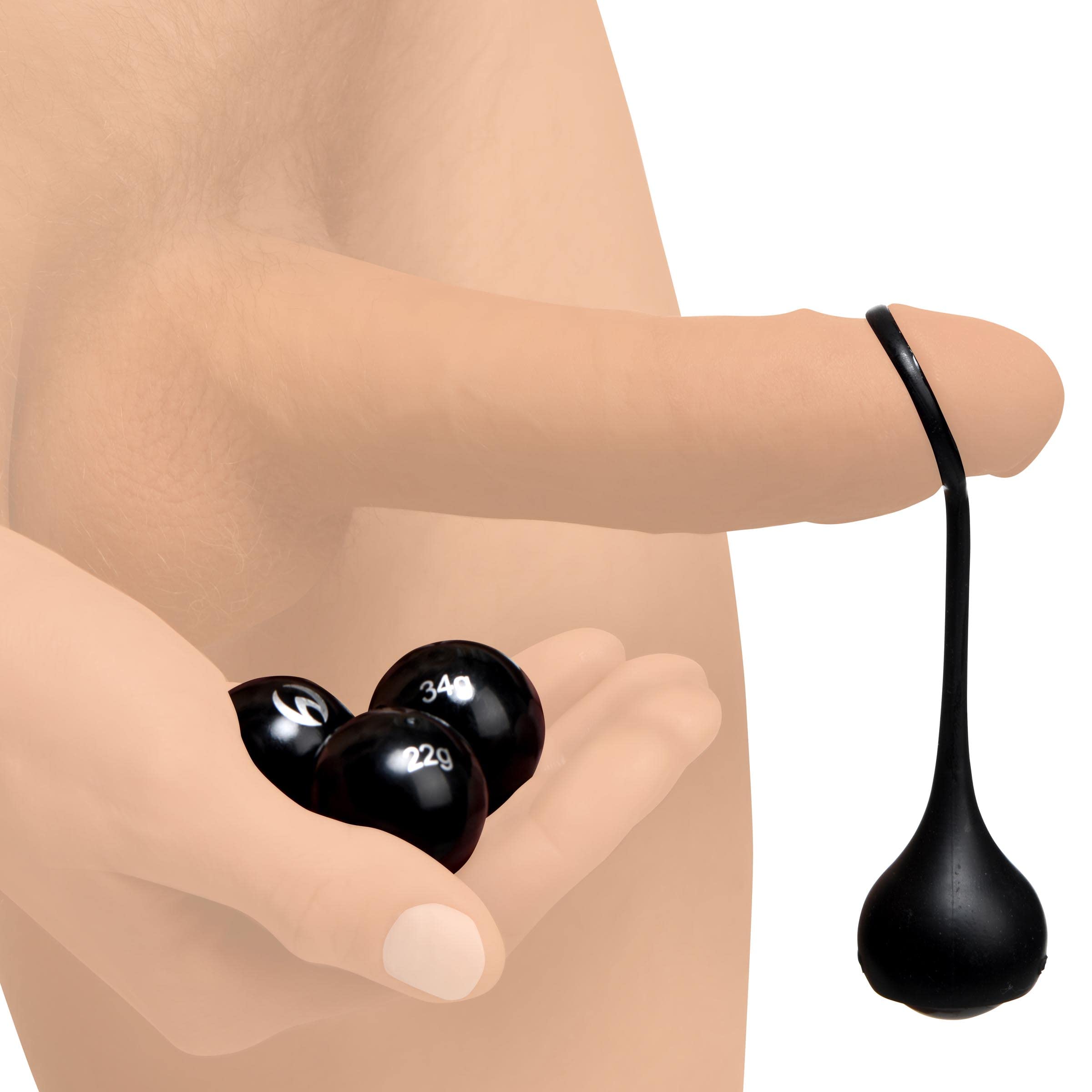 Master Series Cock Dangler Silicone Penis Strap with Weights, Black