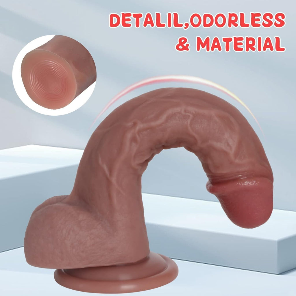 Sex Toys Dildo 7.8 Inch Realistic Silicone Dildo, Safety Material for Clitoral Vagina and Anal Stimulation with Strong Suction C