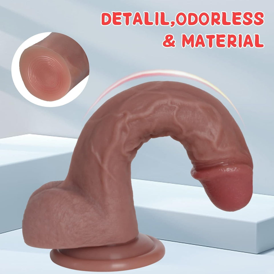 Sex Toys Dildo 7.8 Inch Realistic Silicone Dildo, Safety Material for Clitoral Vagina and Anal Stimulation with Strong Suction C