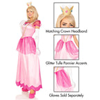 2Pc.Classic Pink Princess Long Satin Gown And Crown Headband Medium Pink