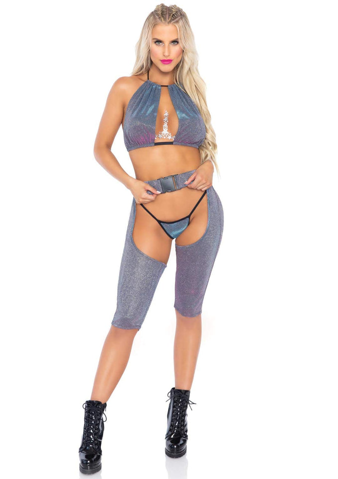 3 Pc Iridescent Shimmer Halter - Med/Lge / Silver