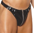 Elegant Moments Mens Zip Up Vinyl Thong-Black-One Size