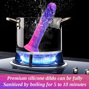 7 Inch Silicone Realistic Soft Beginner Slim Dildo for Women Men Lesbians, Funny Small Cute Purple Pink Anal Dildo Strong Suctio