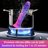 7 Inch Silicone Realistic Soft Beginner Slim Dildo for Women Men Lesbians, Funny Small Cute Purple Pink Anal Dildo Strong Suctio