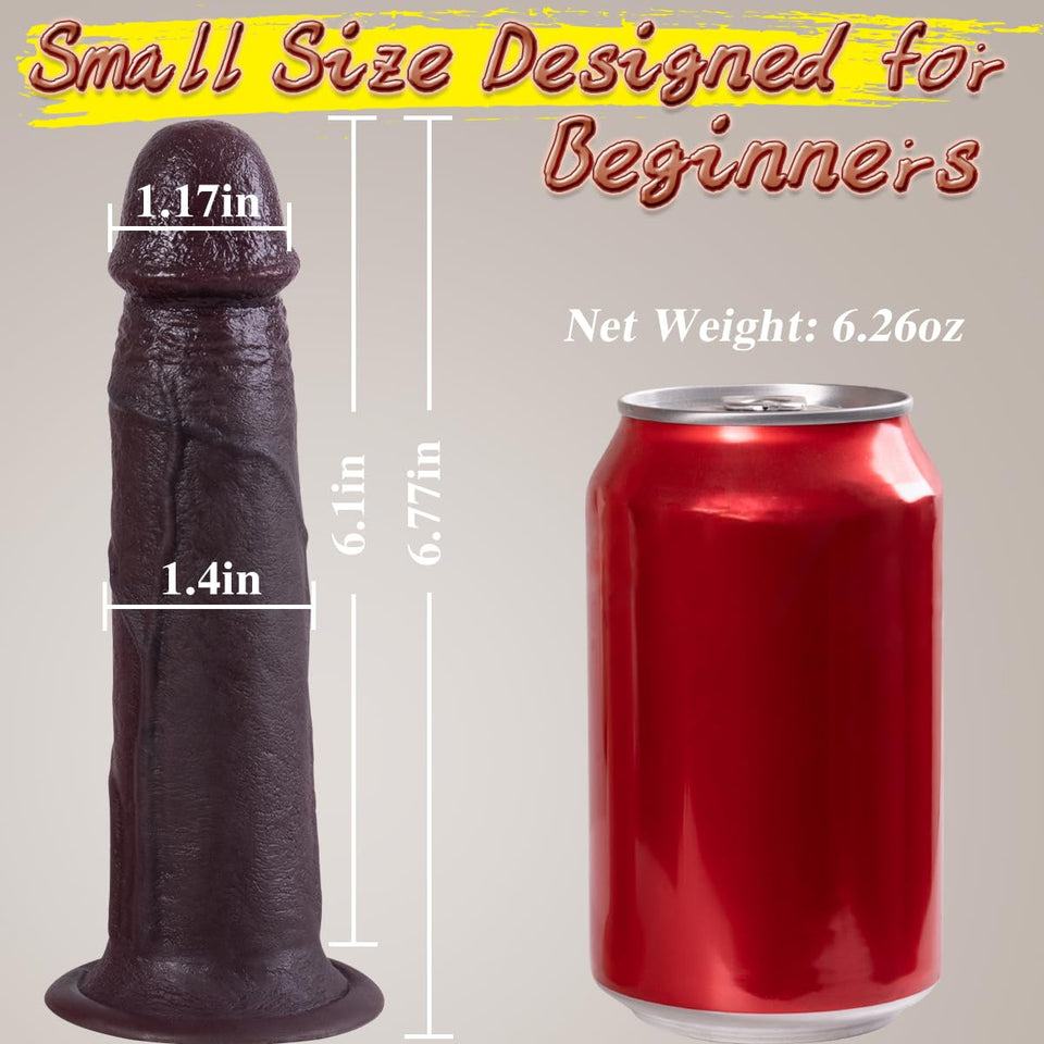 6.8 in Small Dildo for Beginner, Brown Anal Dildo Without Balls, Realistic Silicone Dildo with Strong Suction Cup, Beginner Dild