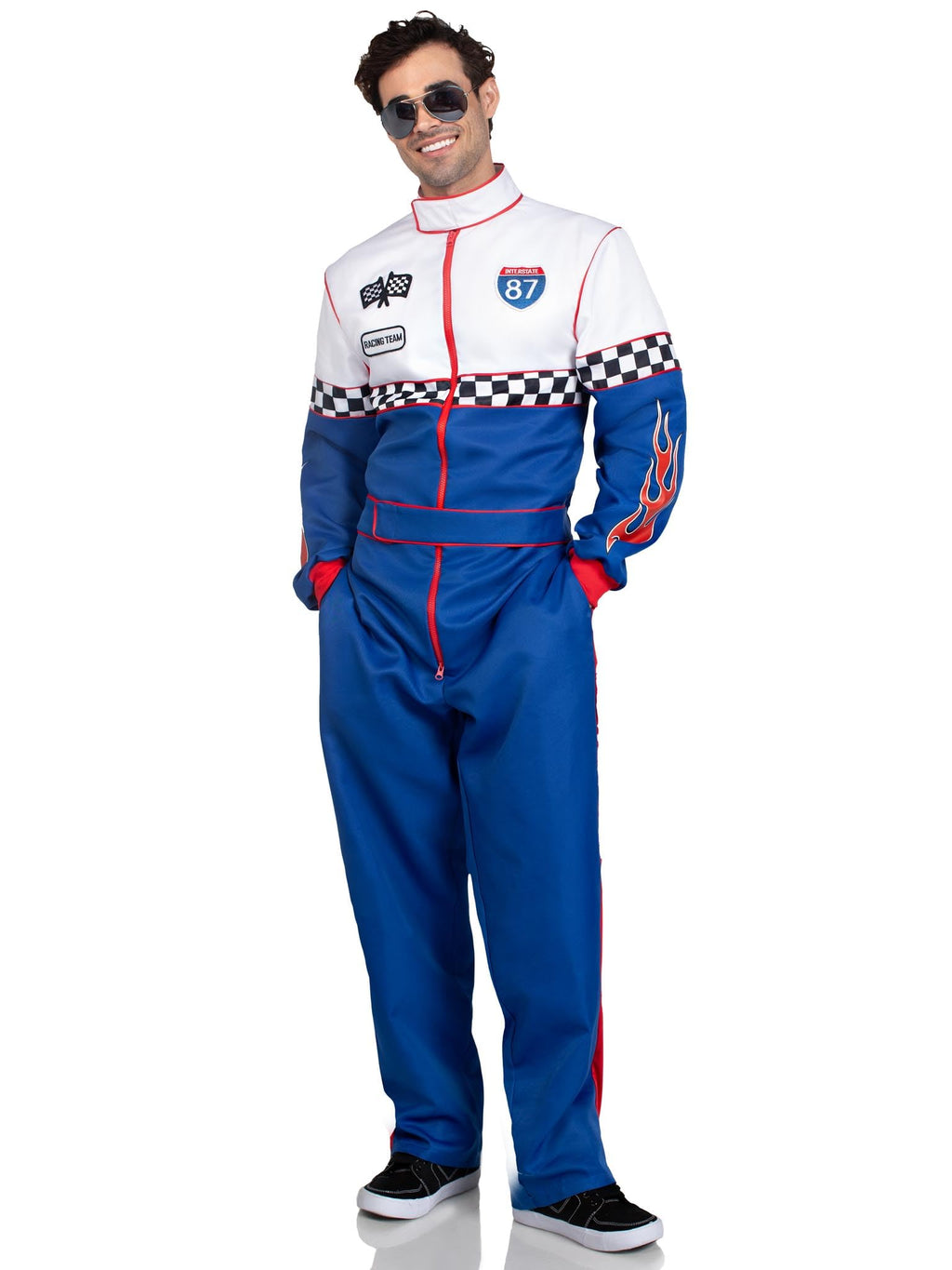 Speedway Racer, features jumpsuit with pockets, two-way zipper, and patch accents.