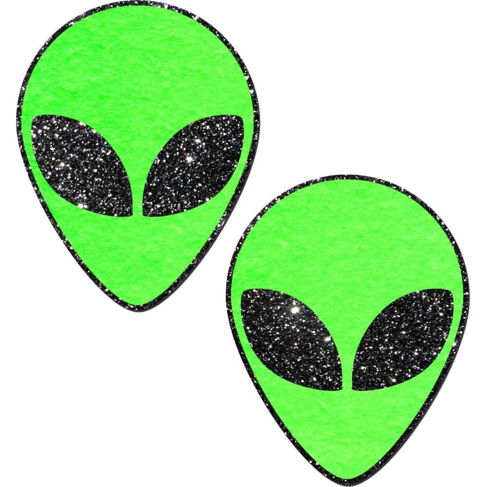 Alien Nipple Pasties Neon Green/Glowing & Black Glitter Eyes Pastease o/s