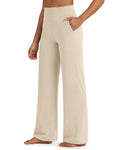 G4Free Yoga Pants with Pocket for Women Lounge Stretchy Dress Pants Soft Flowy Pajama Pants (Light Khaki,XXL,Regular)