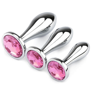 Anal Plug Adult Toys, 3Pcs Anal Butt Plug Set Anal Toys Metal Butt Plug with Crystal Diamond Sex Toys for Adult Unisex (Pink)