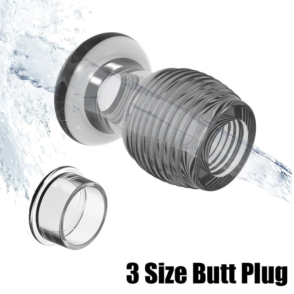 3 Piece Threaded Anal Plug for Women Adult Sex Toy for Couples Hollow Anal Toy with Lid Anal Stimulator for Women and Men Transp