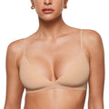 INLYRIC Womens Inbarely Triangle Bralette Plunge Unlined Seamless Bra No Underwire Sexy Comfortable Everyday Warm Beige XX-Larg
