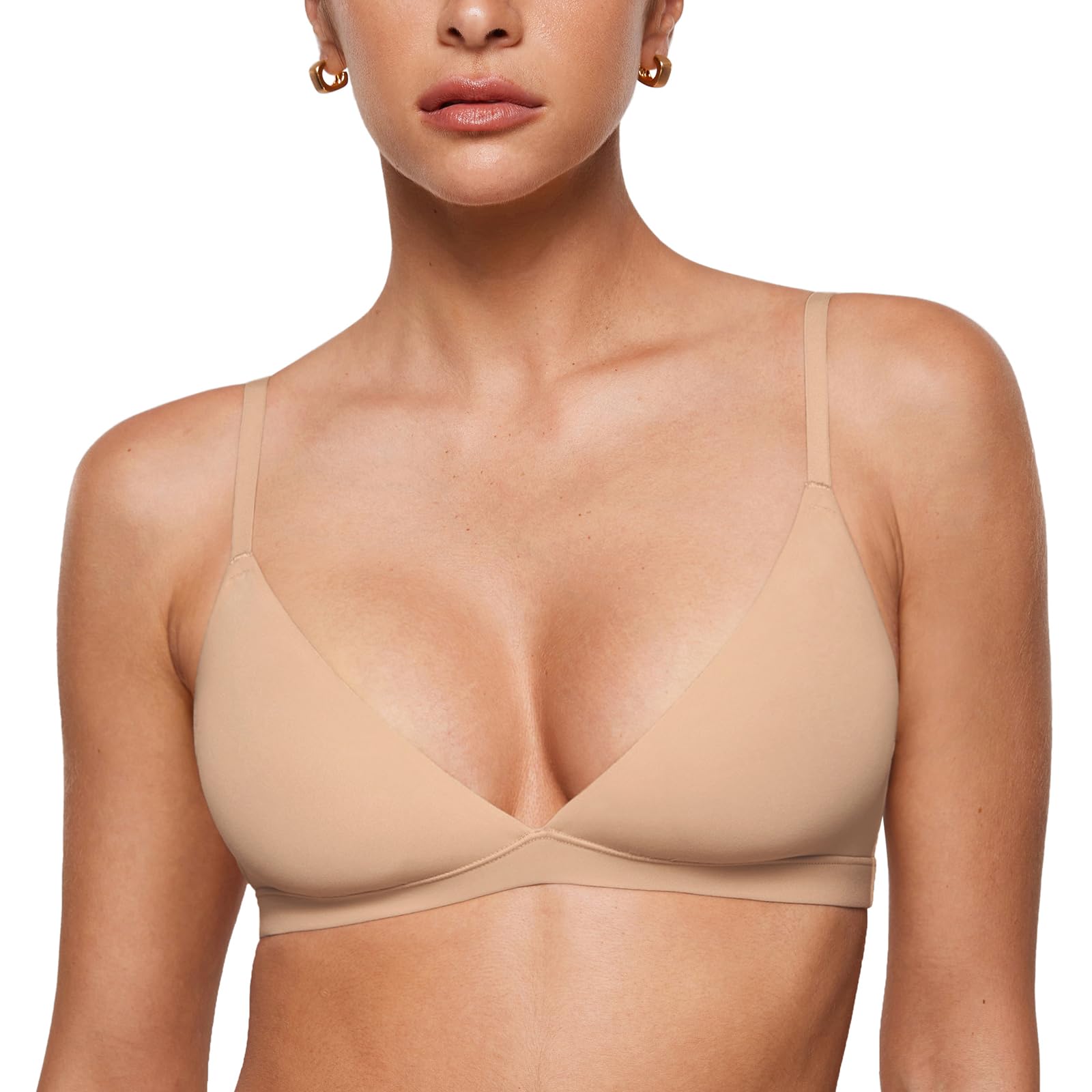INLYRIC Womens Inbarely Triangle Bralette Plunge Unlined Seamless Bra No Underwire Sexy Comfortable Everyday Warm Beige XX-Larg