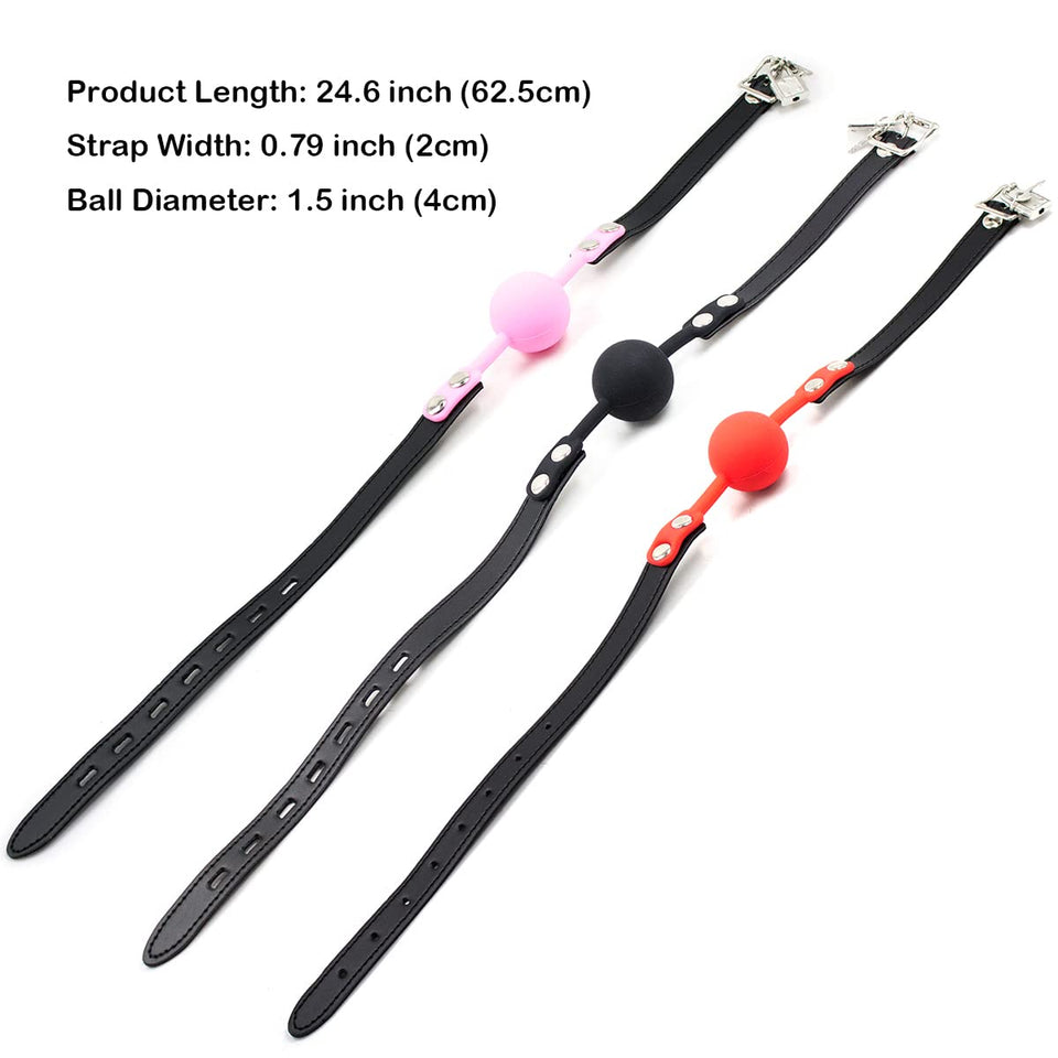 RYOZOCH SM Silicone Ball Gag with Lock Leather Strap BDSM Adult Sex Toys Bondage Kit Restraints Play (1.5in Ball, Purple+Black)