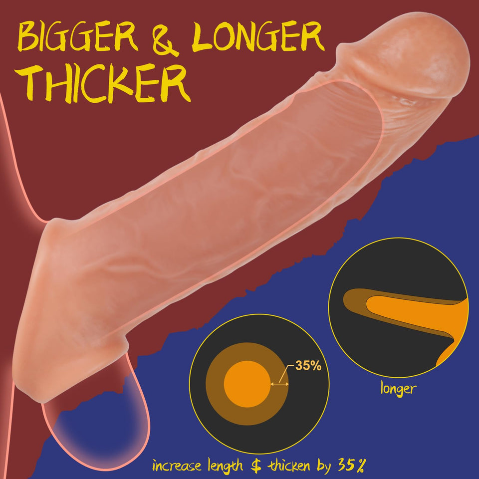 Oxyfort Vibrating Male Sex Toys Penis Extender Sleeve Set-Detachable Cock Sleeve Vibrator with 10 Vibrations, Realistic Penis Ri