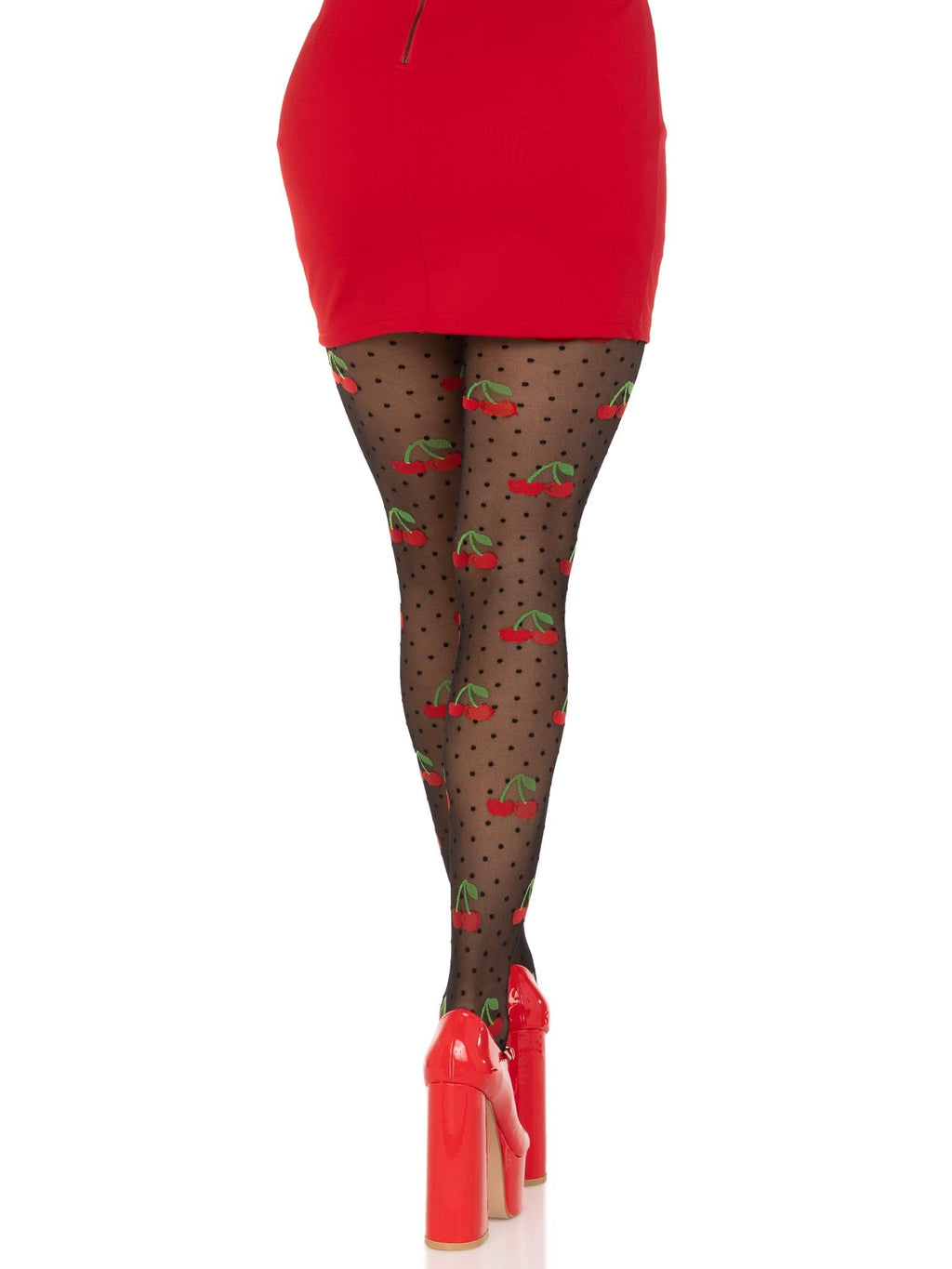 Spandex sheer polka dot cherry tights.