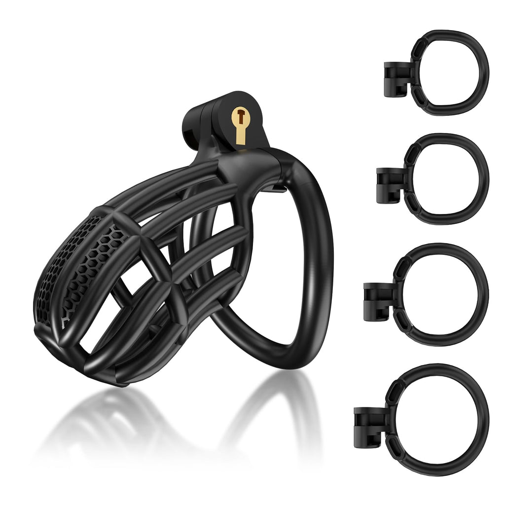 Male Chastity Device Cock Cage - UTIMI Large Plastic Chastity Cage for Man Penis Exercise 3D Printed Black Bondage Gear Lightwei