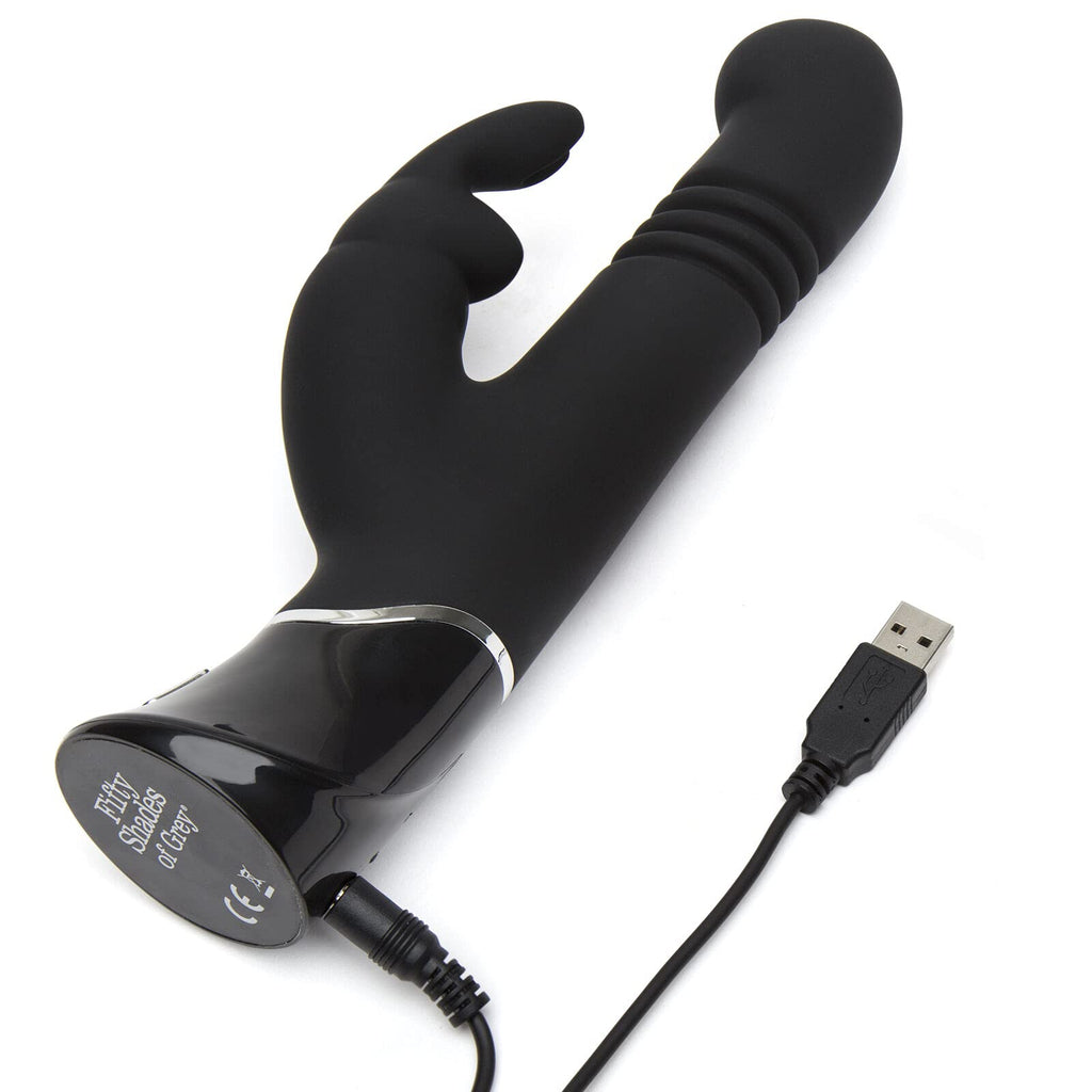 Fifty Shades Of Grey Greedy Girl Thrusting Rabbit Vibrator - 4.5 Inch Silicone Thrusting Vibrator For Women - Dual Stimulation A