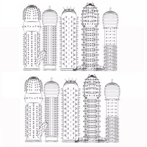10 PCS Silicone Penis Sleeves Reusable Condoms Cock Enlarger Extender Girth Transparent Penis Erection Sex Toy for Couple Men
