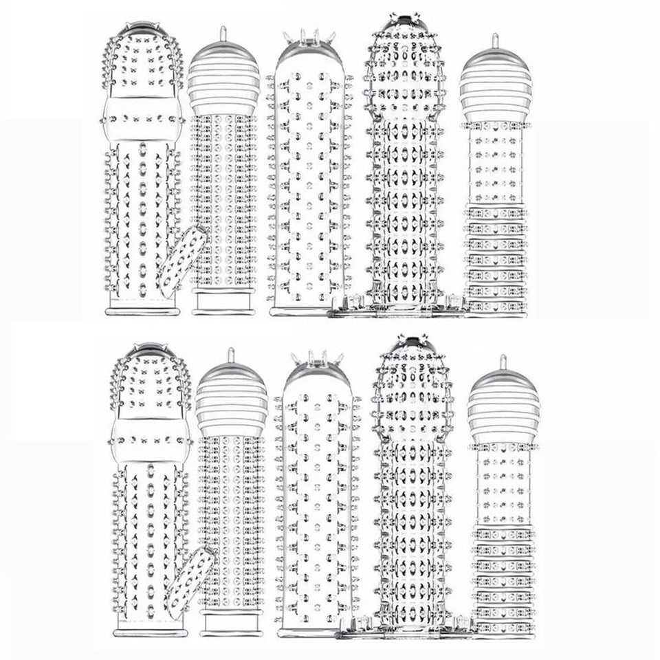 10 PCS Silicone Penis Sleeves Reusable Condoms Cock Enlarger Extender Girth Transparent Penis Erection Sex Toy for Couple Men