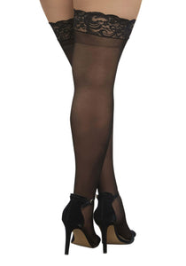 Dreamgirl Women'S Plus Size Sheer Thigh High Pantyhose, Hosiery, Nylons, Stockings With Comfort Lace Top Anti-Slip Silicone Elastic Band, Black