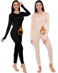 Patelai 2 Set Thermal Underwear Warm Fleece Lined Leggings and Womens Thermal Tops Base Layer(Simple Style,Black, Nude,Small)