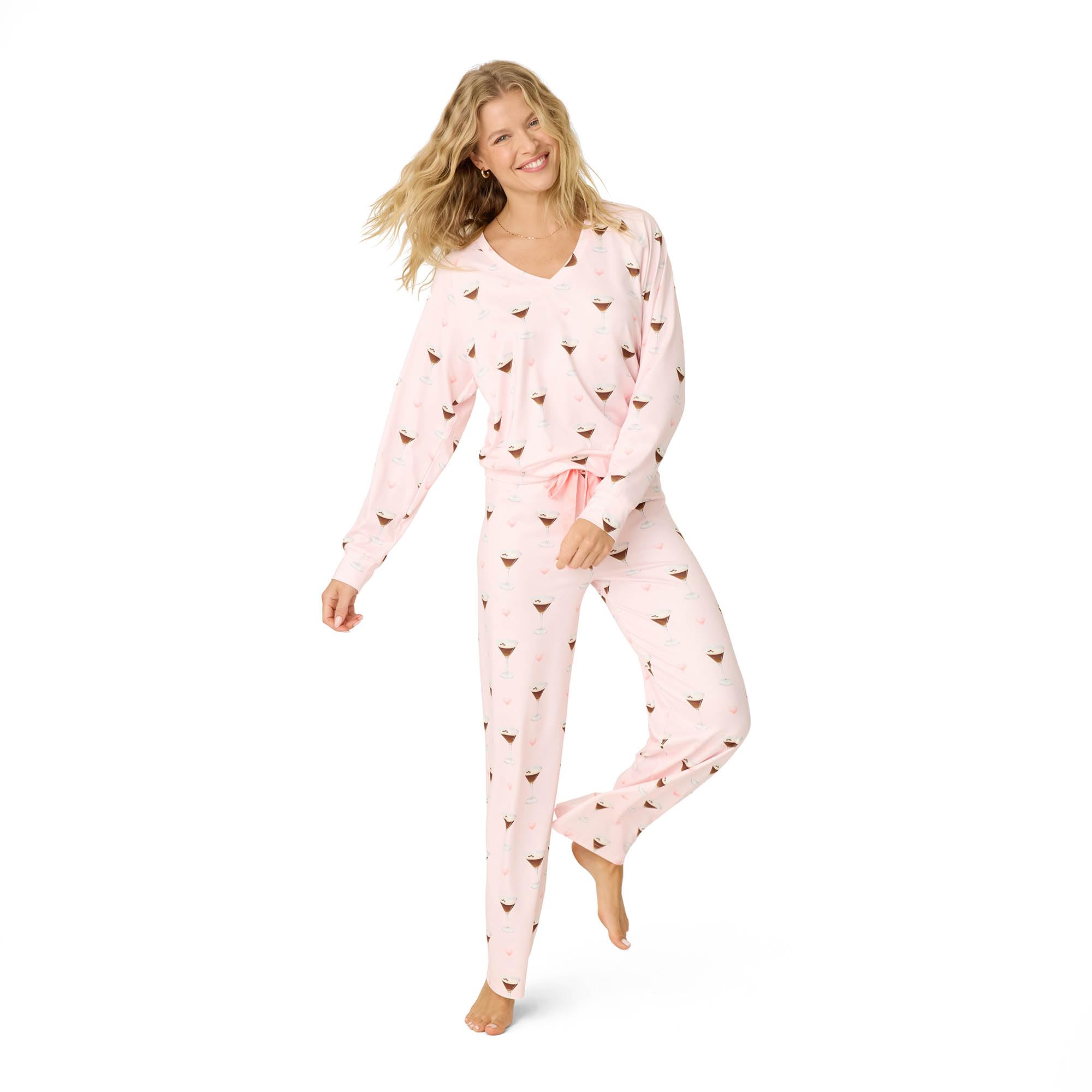 PJ Salvage Womens [Amazon Exclusive] Cloud Jersey Open-Bottom Pajama 2-Piece PJ Set, Blush, Large