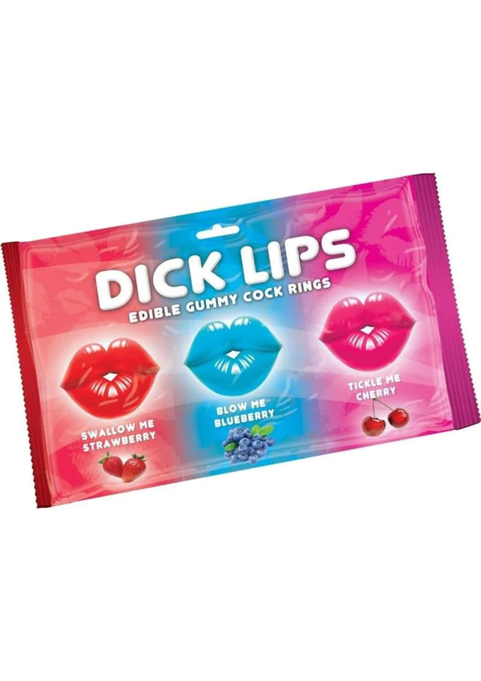 Hott Products Dick Lips Edible Gummy Cock Rings, Strawberry/Blueberry & Cherry, 3.17 Ounce