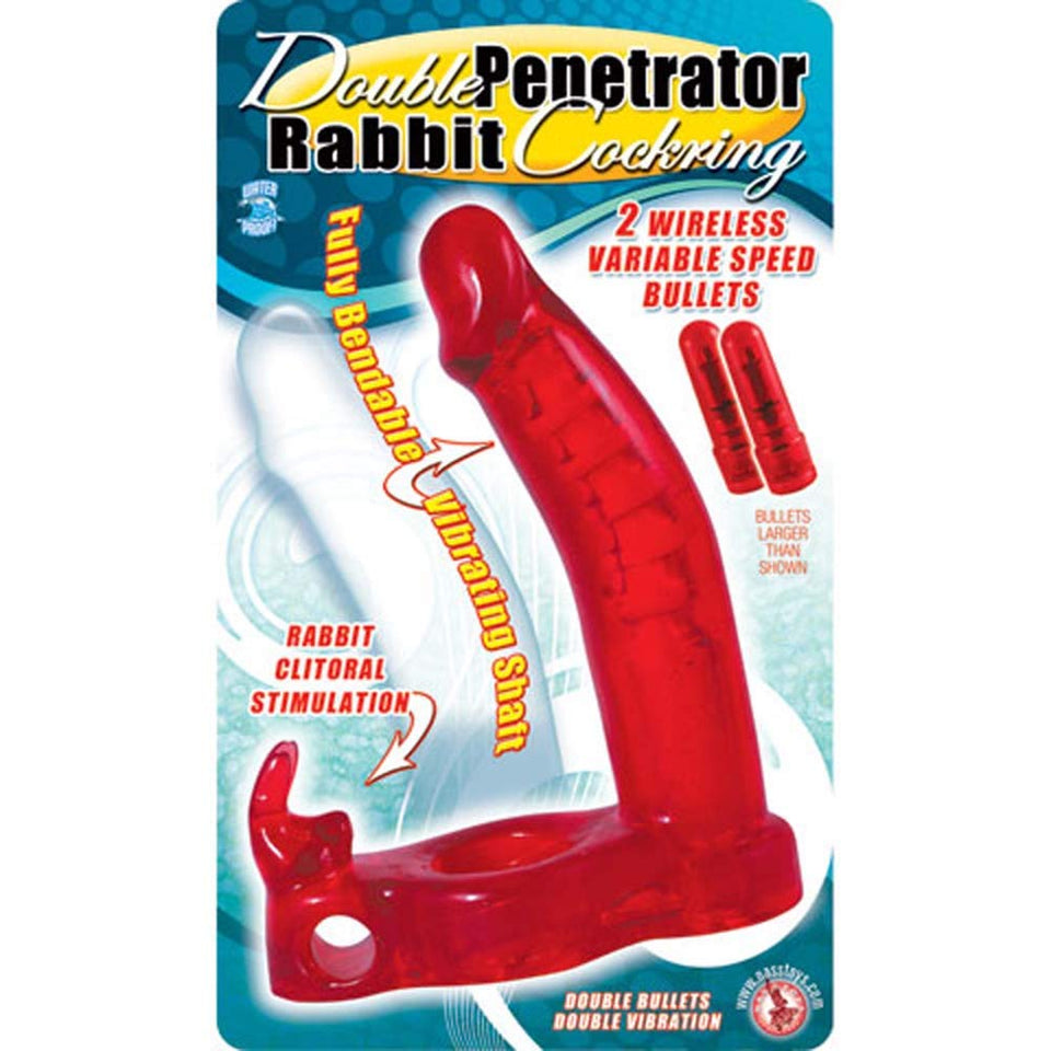 Double Penetrator Rabbit Cock Ring - Red