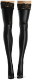 Coquette Women'S Wet Look Thigh High Stay Up Stockings With Lace, Black, One Size