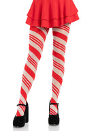 Spandex sheer candy striped pantyhose O/S RED/WHITE