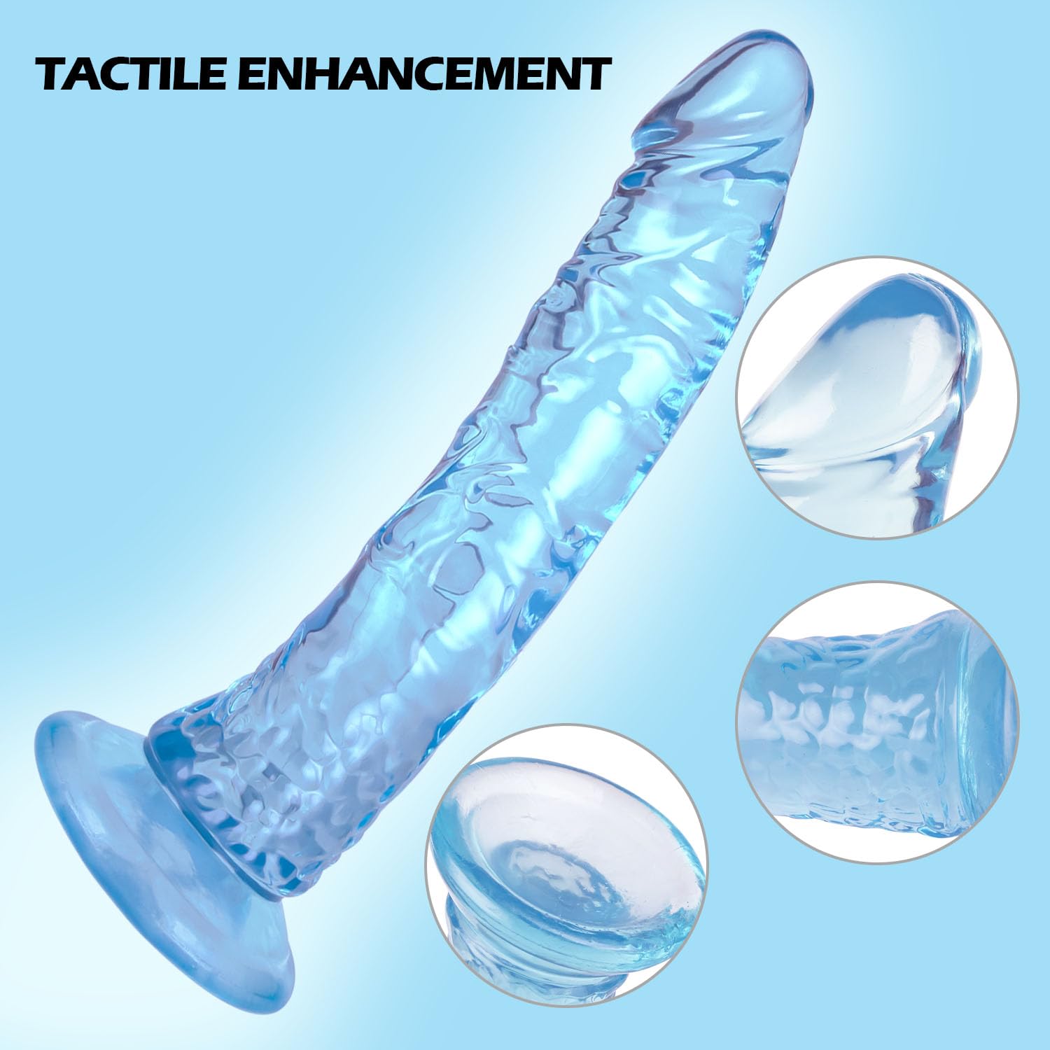 7.9 ' ' Blue Soft Realistic Dildo, Jelly Dong Stimulator with Strong Suction Cup for Hands-Free Play, Lifelike Penis Adult Sex T