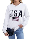 Dressmine Womens Pullover Sweaters USA Costume Thick Sturdy American Flags Tops Relaxed Fit Fashion 2025 Top White Medium