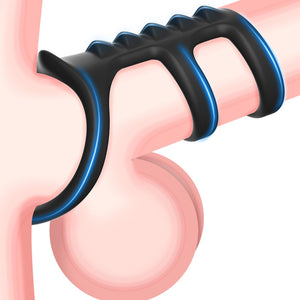 Triple Penis Ring for Men - Black Silicone Cock Ring with Ribbed Texture for Harder Longer Stronger Erections - Erection Enhanci