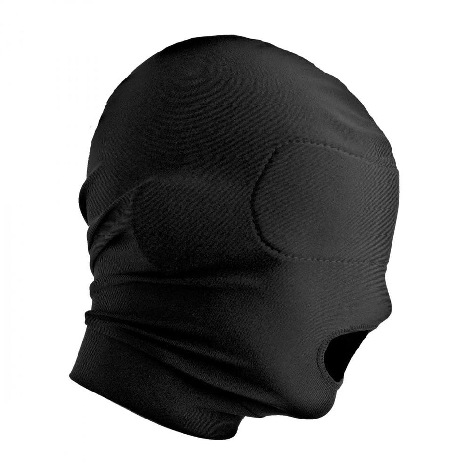 Master Series Disguise Open Mouth Hood With Padded Blindfold, Black, 1 Count