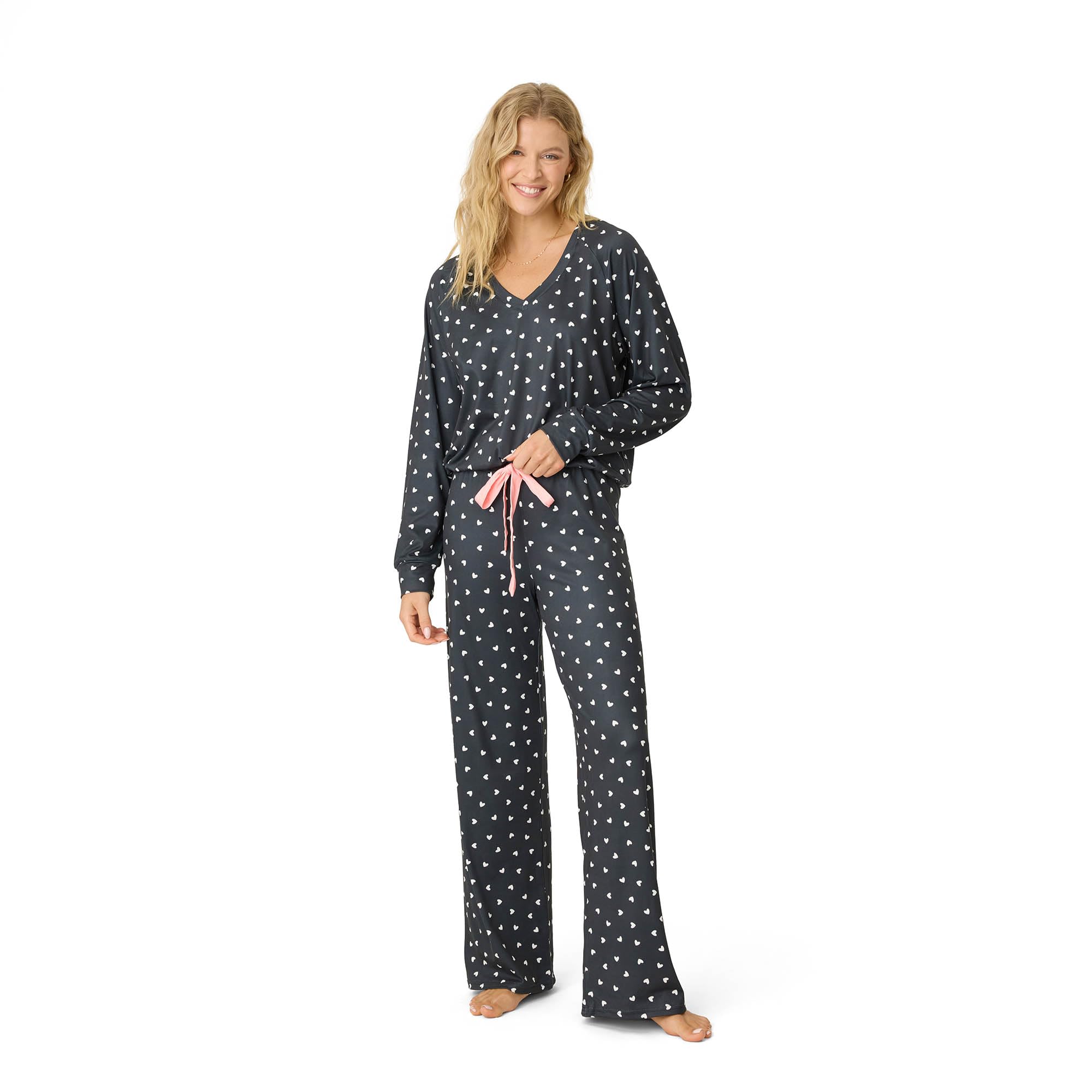 PJ Salvage Womens [Amazon Exclusive] Cloud Jersey Open-Bottom Pajama 2-Piece PJ Set, Slate, Medium