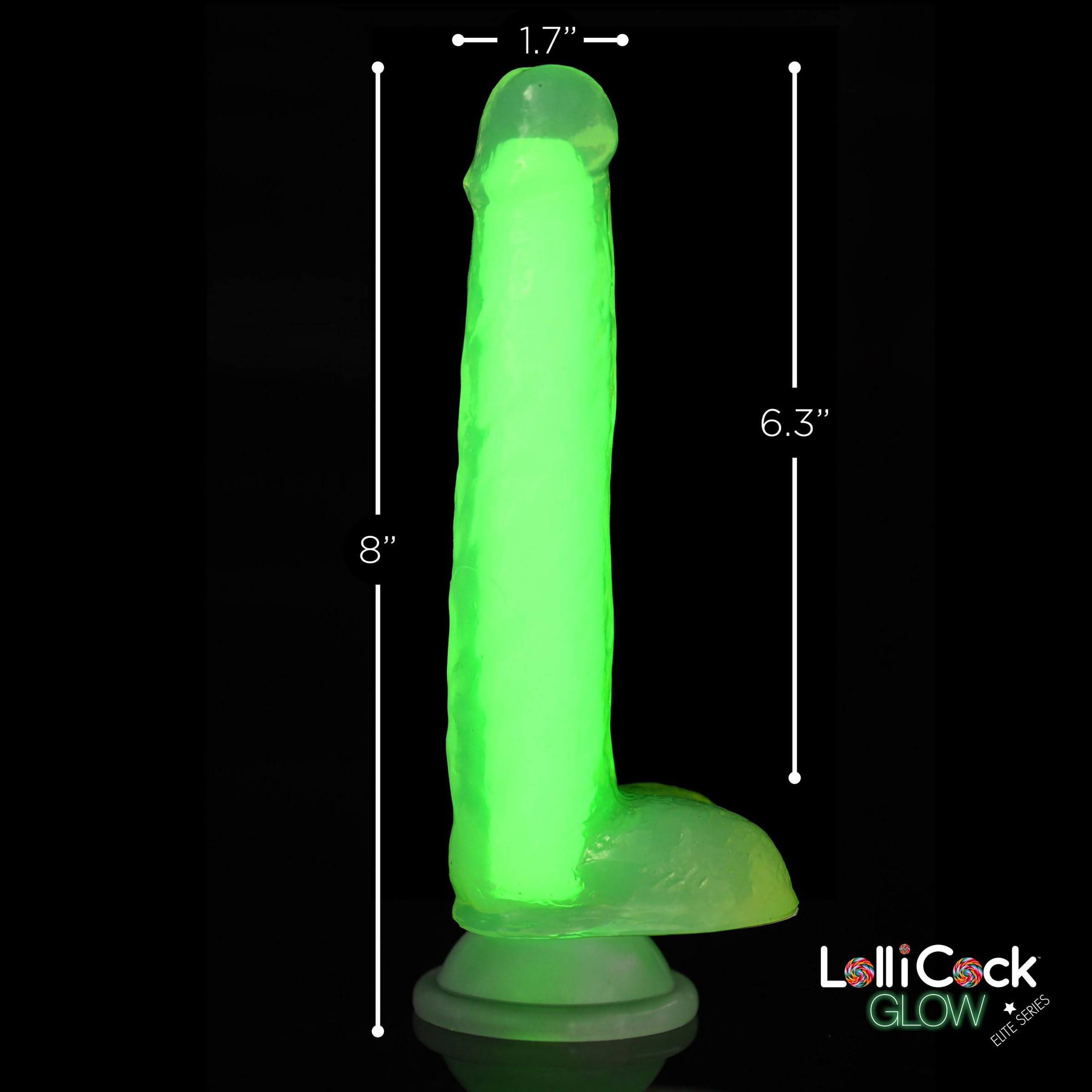 Lollicock 7'' Glow-in-The-Dark Silicone Dildo w/Balls for Men, Women, & Couples. Glow in The Dark Dildo with Balls Made with Pre