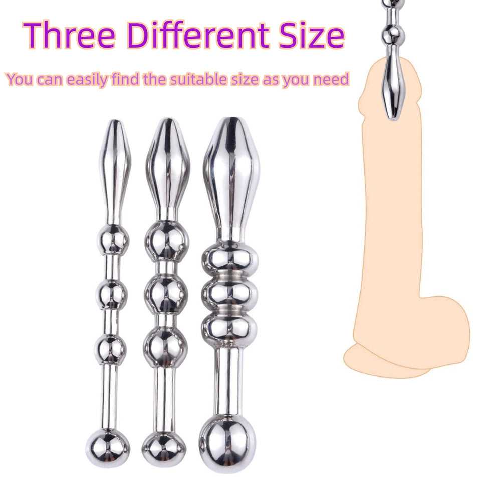 MEYILA Urethral Sound, 3 PCS Stainless Steel Urethral Dilators with Multi Beads Penis Plug Catheter Sounds Sex Toy Masturbation