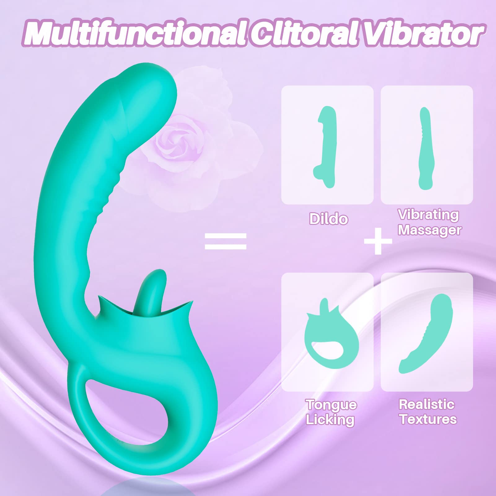 G Spot Clitoral Licking Vibrator, Silicone Dildo Clitoral Stimulator with 10 Licking & Vibrating Modes, Strapless Strap-On Dildo