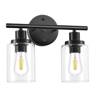 Bathroom Vanity Light Fixtures, 2-Light Black Wall Sconce Lighting Wall Lamp With Clear Glass Shade, Vintage Wall Mounted Lights