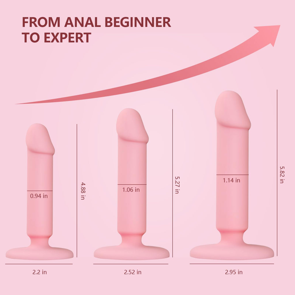 Dildos Anal Plugs Training Kit, 3PCS Small Butt Plugs Lifelike Anal Dildos with Suction Cup Pink Dildo, Anal Toys Suitable for B