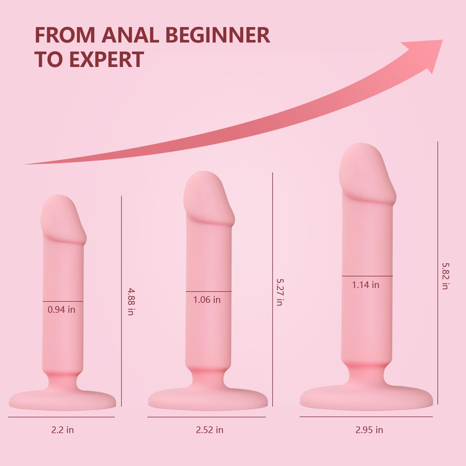 Dildos Anal Plugs Training Kit, 3PCS Small Butt Plugs Lifelike Anal Dildos with Suction Cup Pink Dildo, Anal Toys Suitable for B