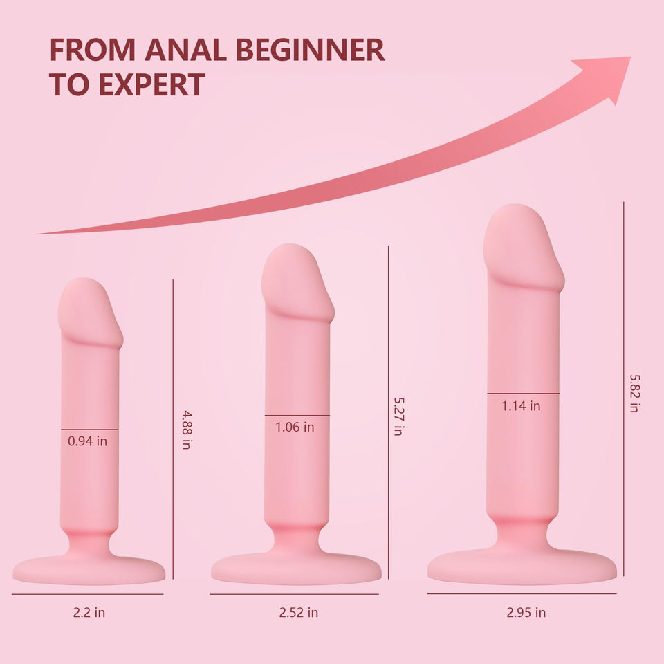 Dildos Anal Plugs Training Kit, 3PCS Small Butt Plugs Lifelike Anal Dildos with Suction Cup Pink Dildo, Anal Toys Suitable for B