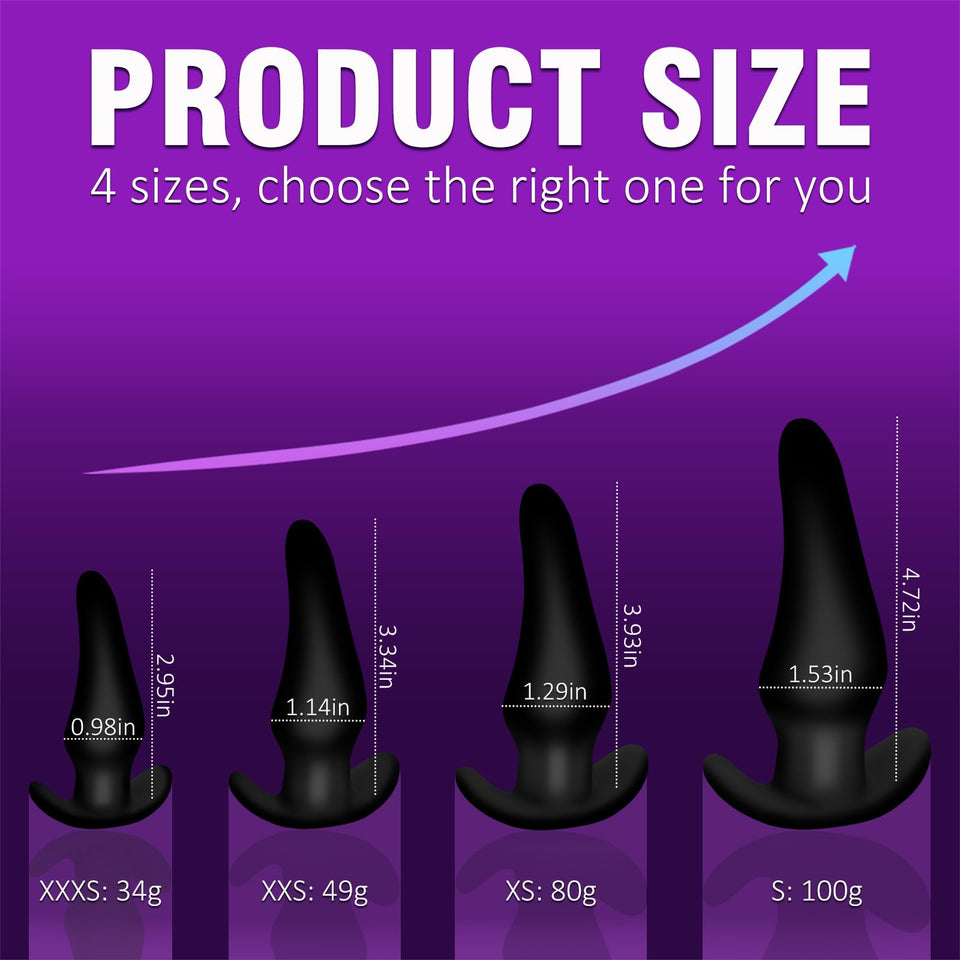Silicone Anal Plug,Pack of 4 Silicone Anal Plugs Training Set with Flared Base Prostate Sex Toys for Beginners Advanced Users(Co