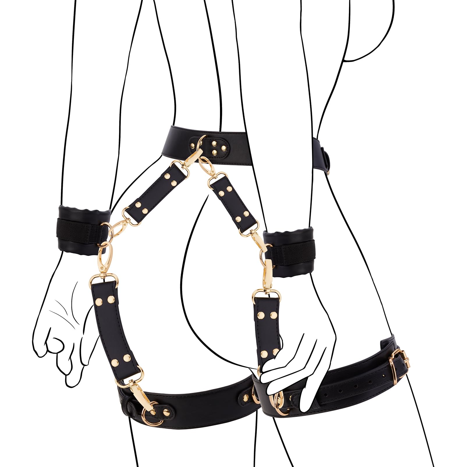 UTIMI Sex Bondage BDSM Kit Restraints Adult SM 6PCS Sets with Adjustable Handcuffs Ankle Cuff Thigh Cuffs Waist Strap Blindfold