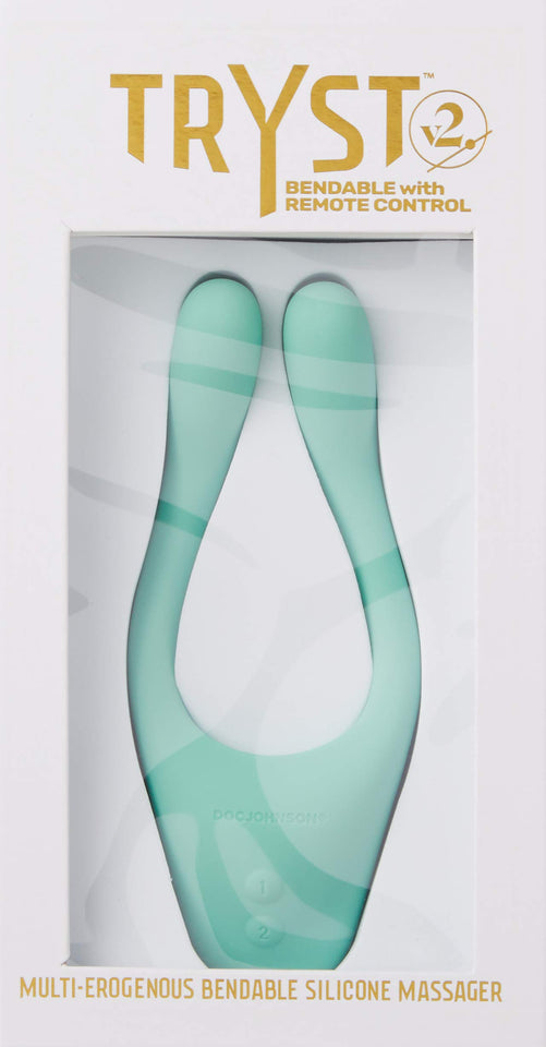 Doc Johnson Tryst V2 - Multi-Erogenous Zone Bendable Silicone Vibrator & C-Ring With Remote - 3 Powerful, Quiet 10-Function Motors - Bendable Vibrating Arms Hold Shape, Mint